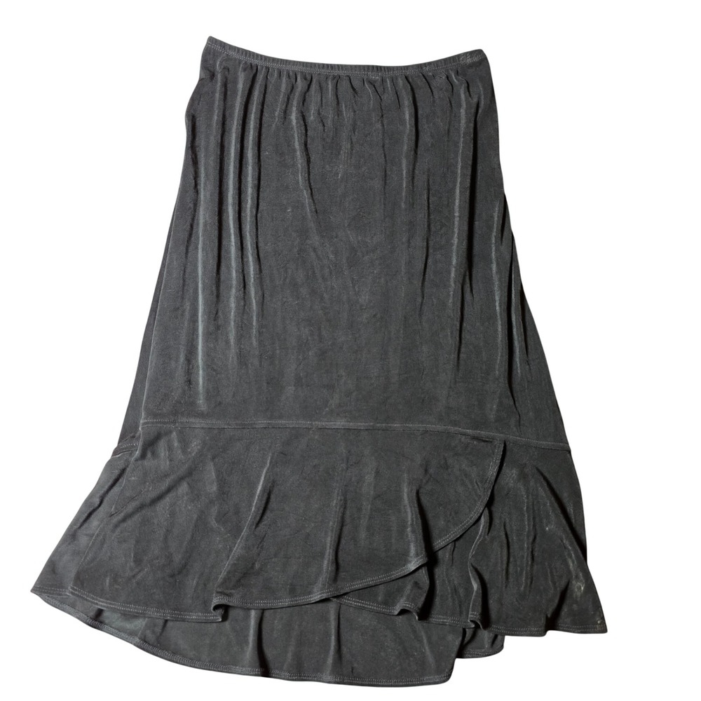 Laura Ashley Tiered Mid-length Black Skirt M Hi-Lo Acetate/Spandex Vintage 1990s